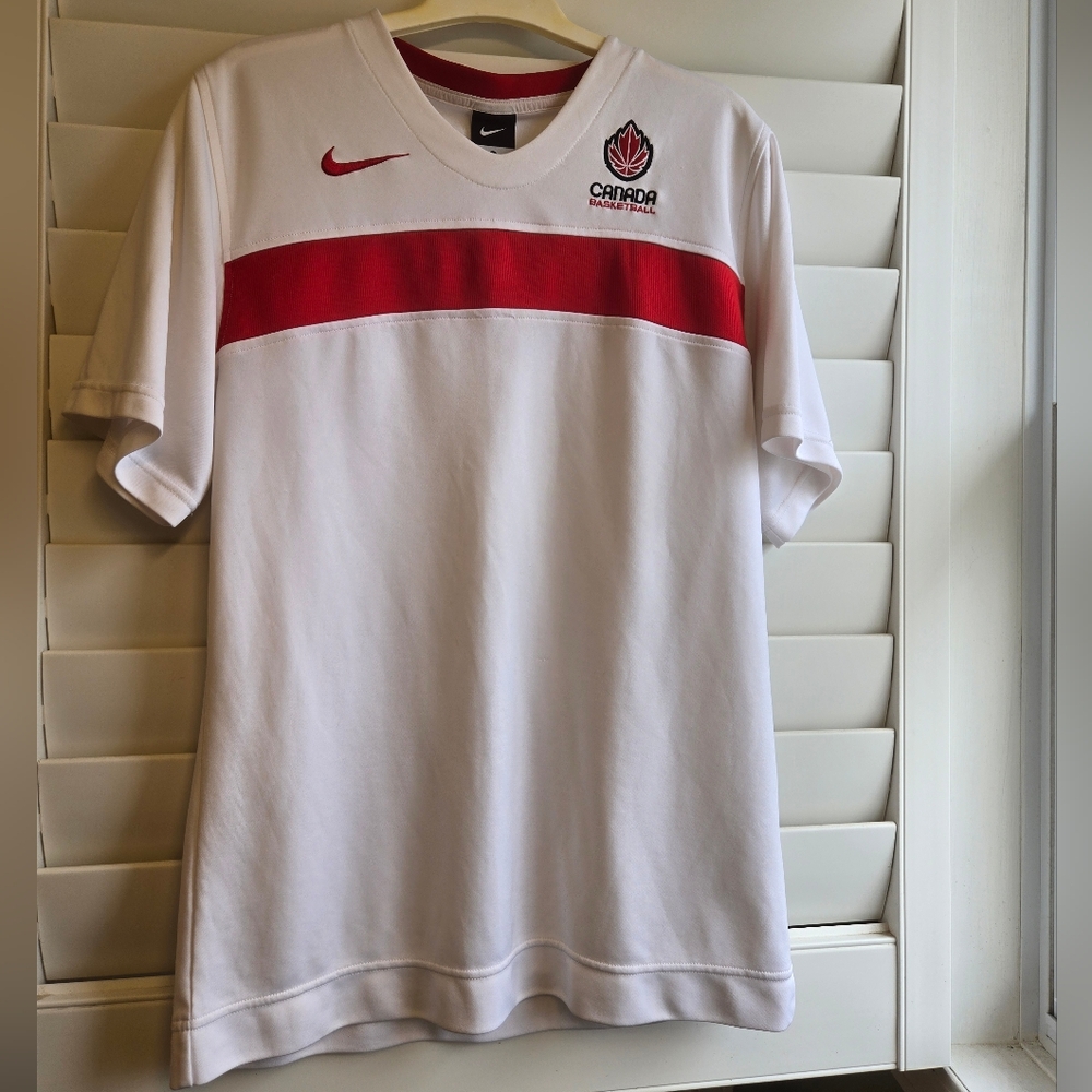 Nike White and Red Canada Basketball Jersey
